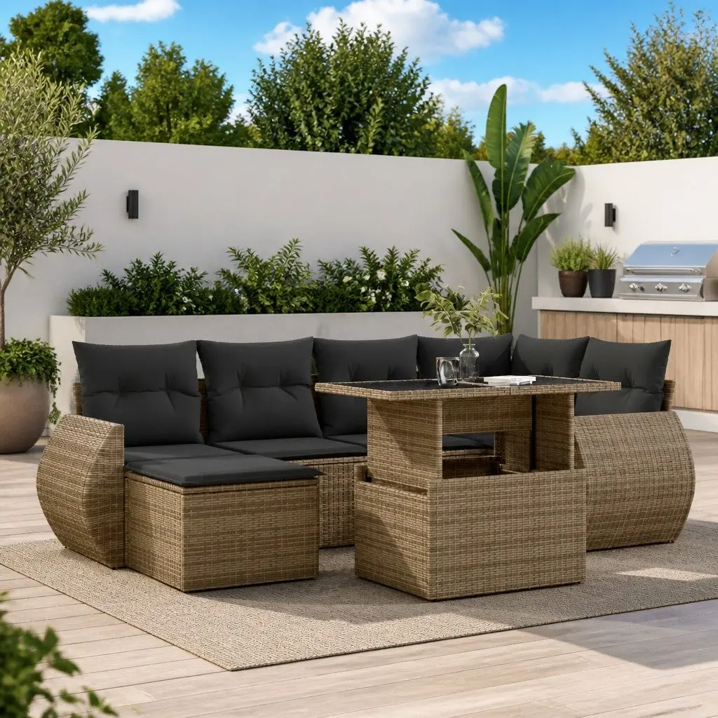 Garden Sofa Set 7 Piece Outdoor Furniture Grey Poly Rattan Patio Lounge Modular