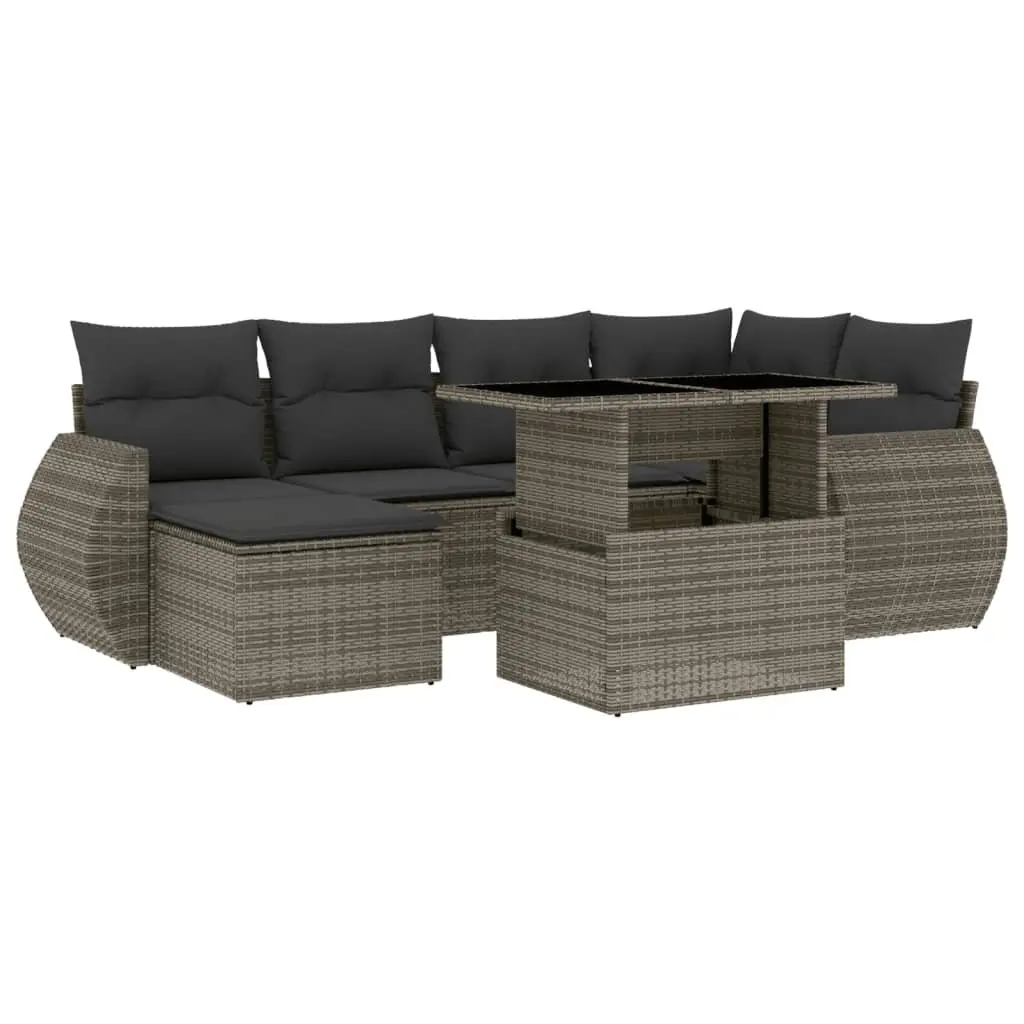 Garden Sofa Set 7 Piece Outdoor Furniture Grey Poly Rattan Patio Lounge Modular