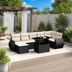 8-Piece Modular Garden Sofa Set - Black PE Rattan