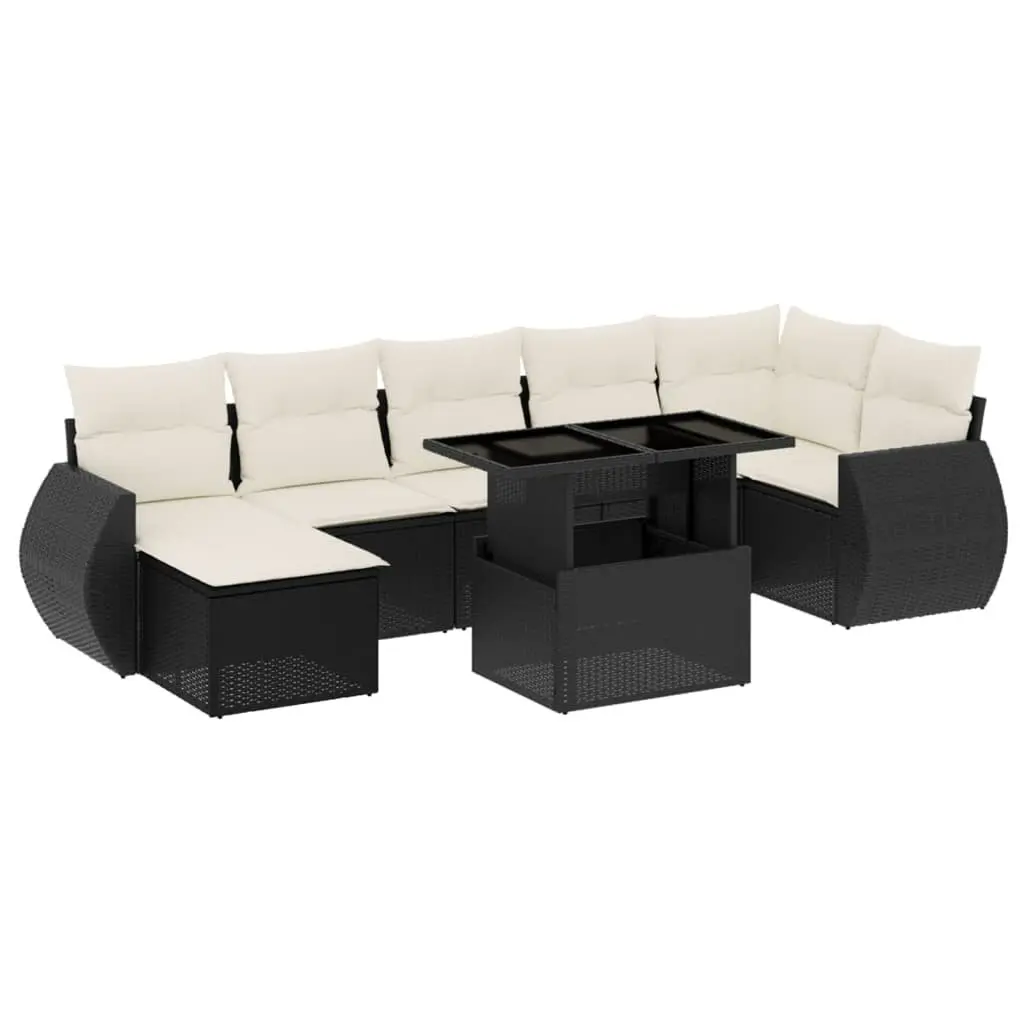 Garden Sofa Set 8 Piece Outdoor Furniture Black Poly Rattan Modular Patio