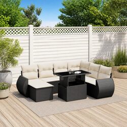 Garden Sofa Set - 8 Piece Black Poly Rattan with Cushions