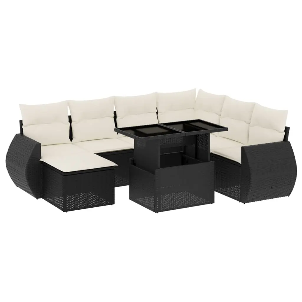 Garden Sofa Set 8 Piece Outdoor Furniture Black Poly Rattan with Cushions Patio