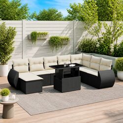 Garden Sofa Set Specifications: 9 Pieces in Black Rattan