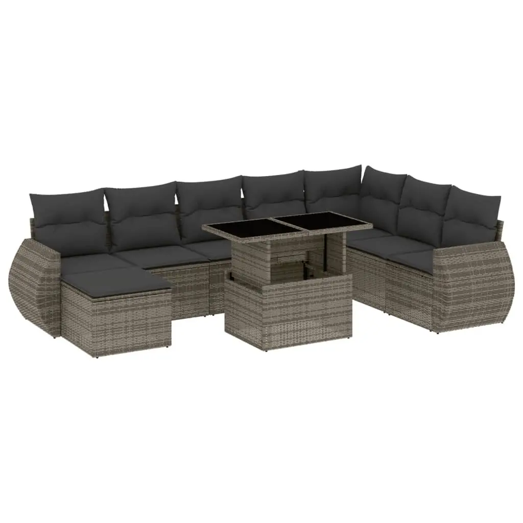 Garden Sofa Set Outdoor Furniture 9 Piece Grey Poly Rattan Patio Seating