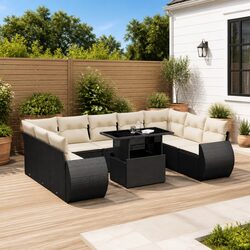 10 Piece Garden Sofa Set Black Poly Rattan Outdoor Furniture Patio Lounge with