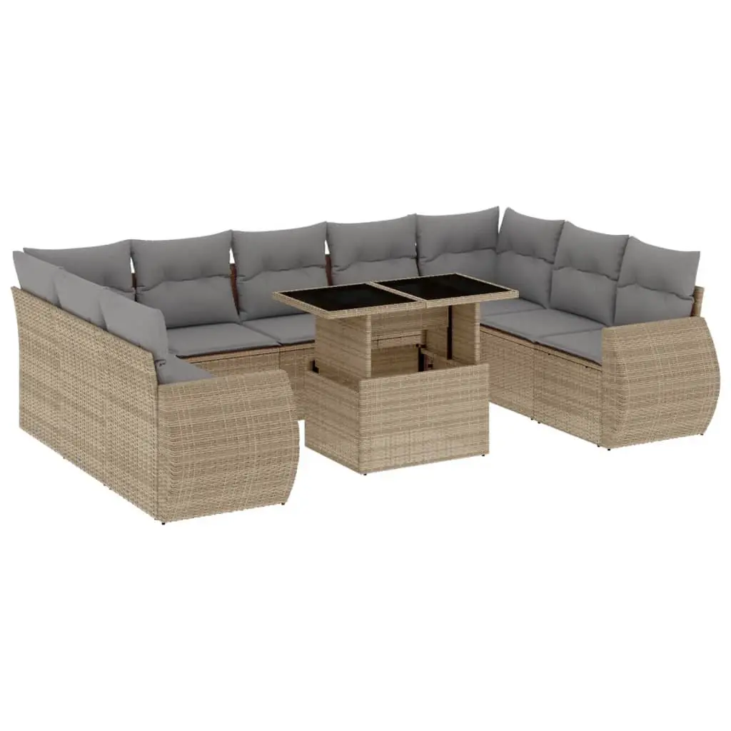 Garden Sofa Set 10 Piece Outdoor Furniture Beige Poly Rattan Patio Lounge