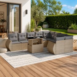 Garden Sofa Set 10 Piece Outdoor Furniture Patio Beige Cushions Modular Dining
