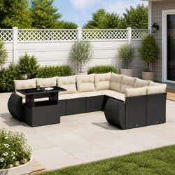 Garden Sofa Set 10 Piece Outdoor Furniture Patio Black Poly Rattan Modular