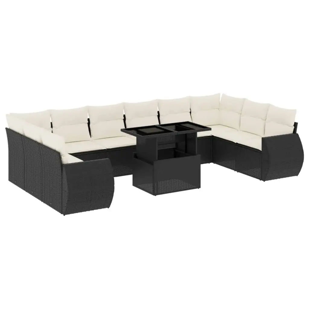 Garden Sofa Set 11 Piece Outdoor Furniture Patio Black Poly Rattan