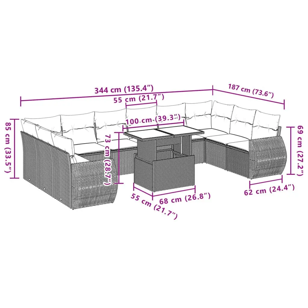 Garden Sofa Set 11 Piece Outdoor Furniture Patio Black Poly Rattan