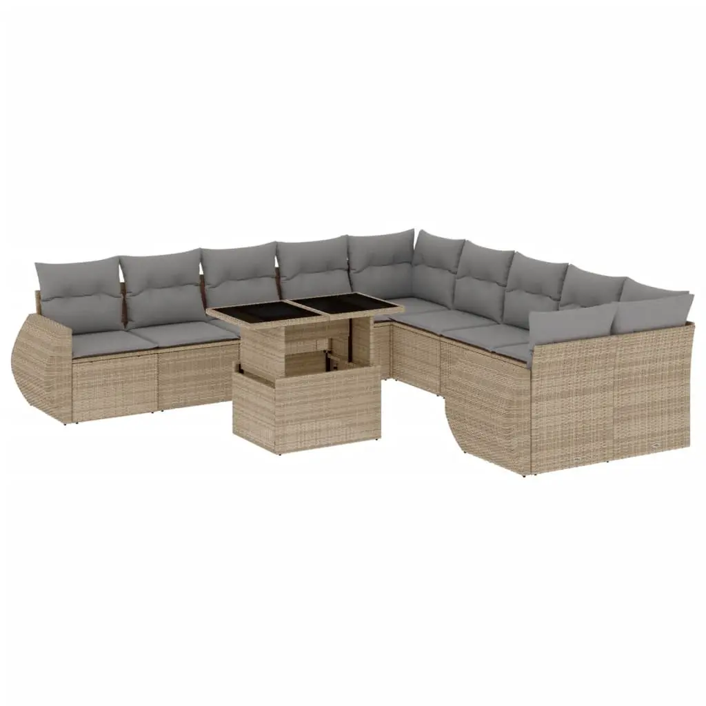 Garden Sofa Set 11 Piece Outdoor Furniture Beige Poly Rattan Modular Patio