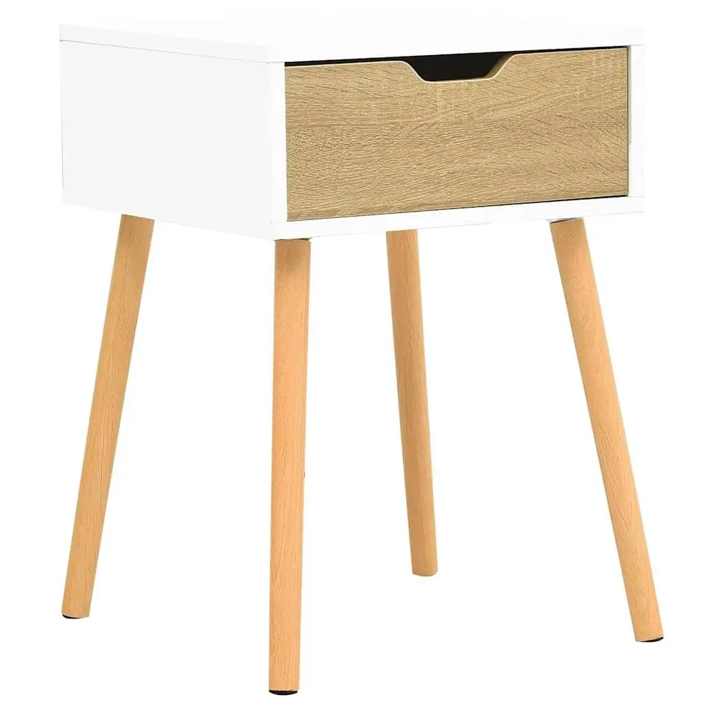 Bedside Cabinet White Sonoma Oak Engineered Wood Nightstand Storage Drawer
