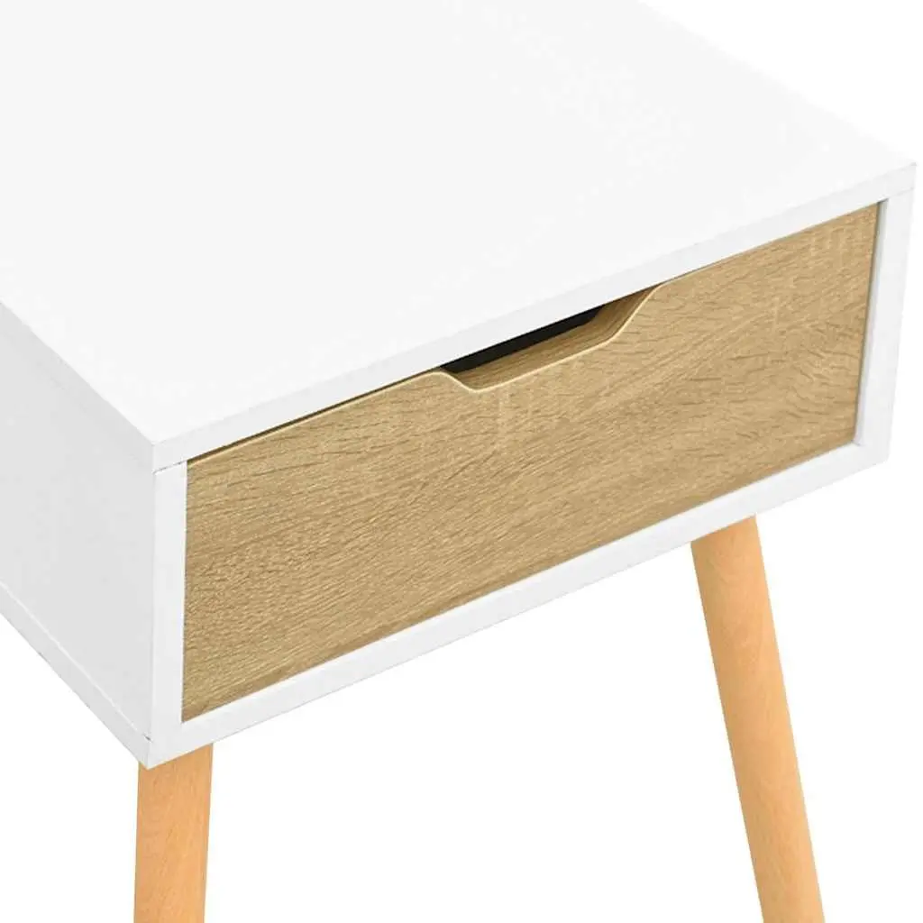 Bedside Cabinet White Sonoma Oak Engineered Wood Nightstand Storage Drawer