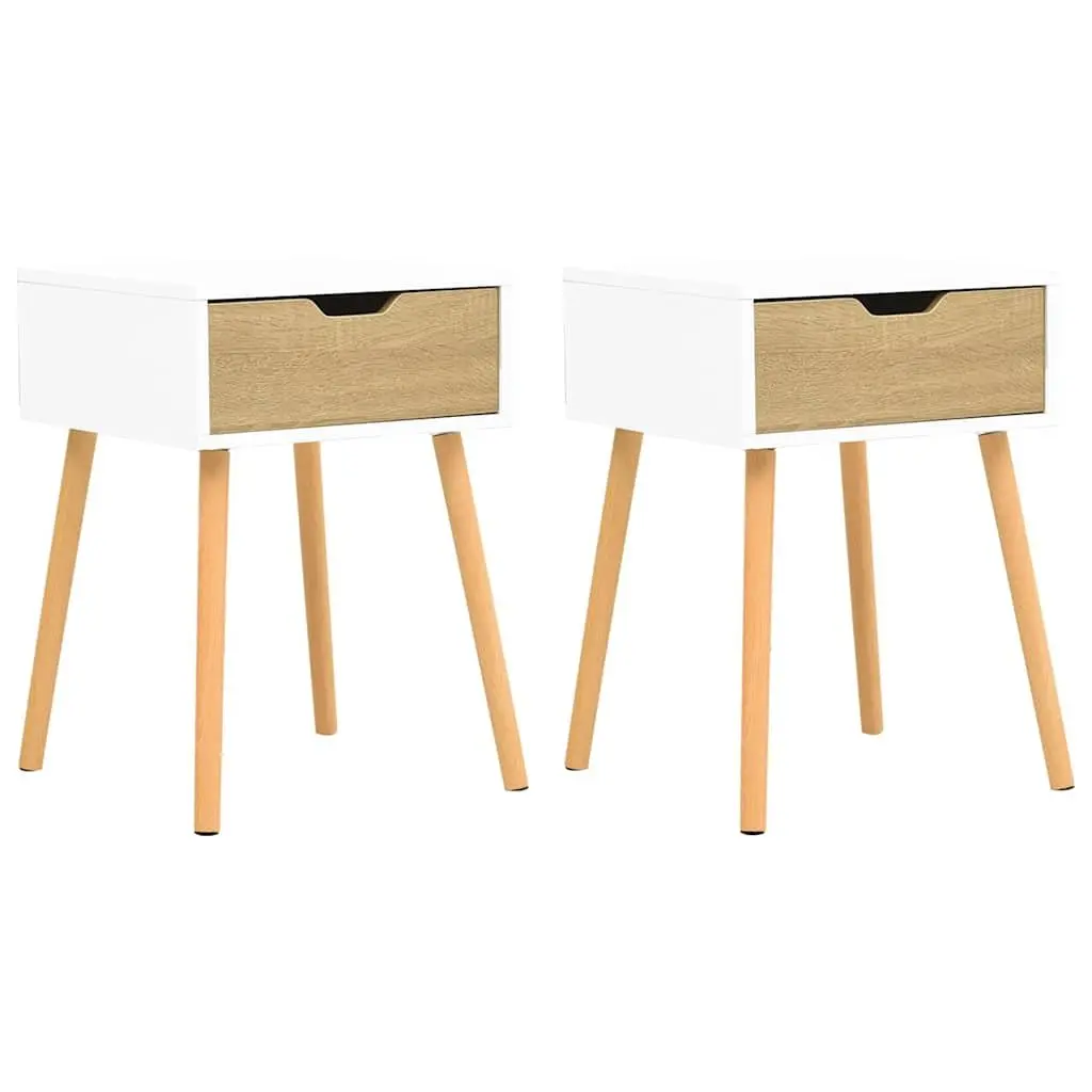Bedside Cabinets 2 pcs White Sonoma Oak Engineered Wood Nightstands Storage