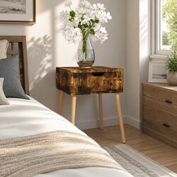40x40x56 cm Brown Bedside Cabinet - Engineered Wood Design