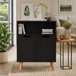 Black Engineered Wood Sideboard: 60W x 30D x 72H cm