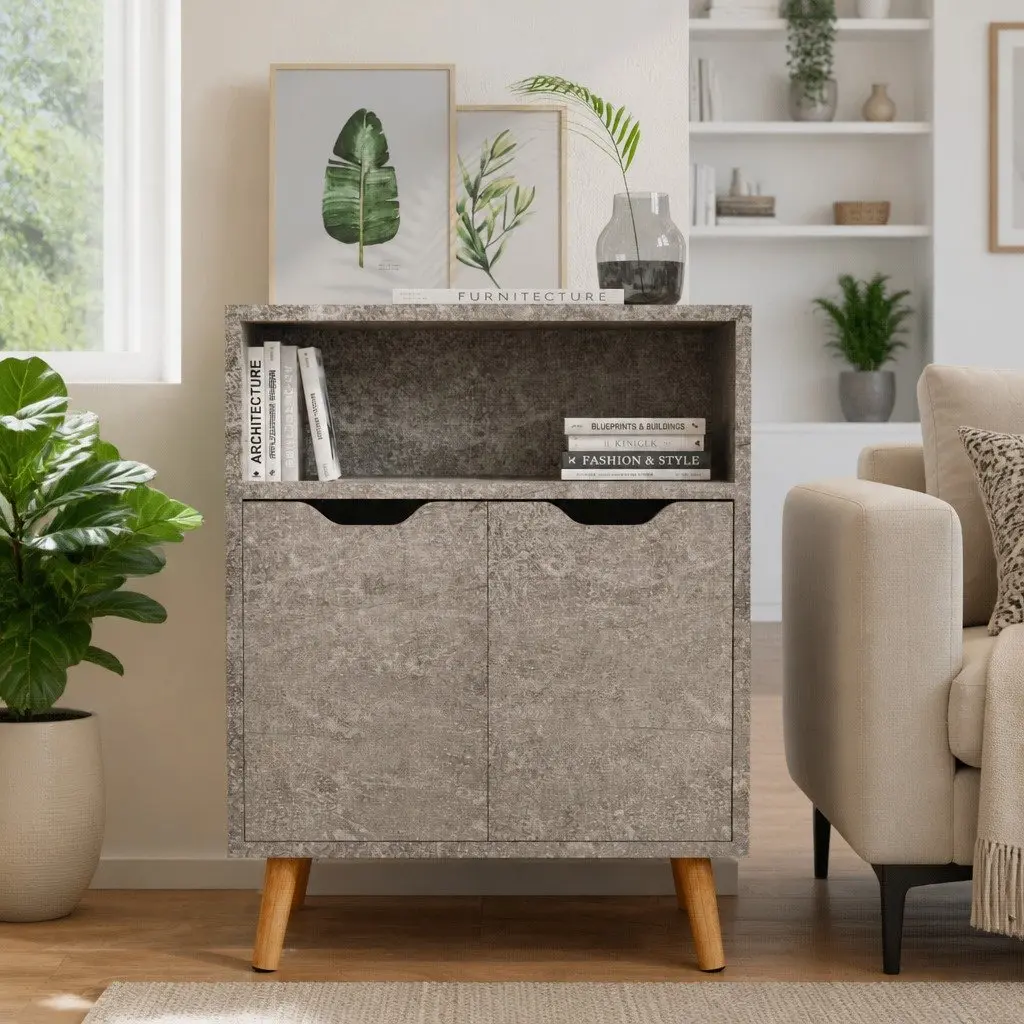 Sideboard Storage Cabinet Grey Engineered Wood Living Room Cupboard Buffet