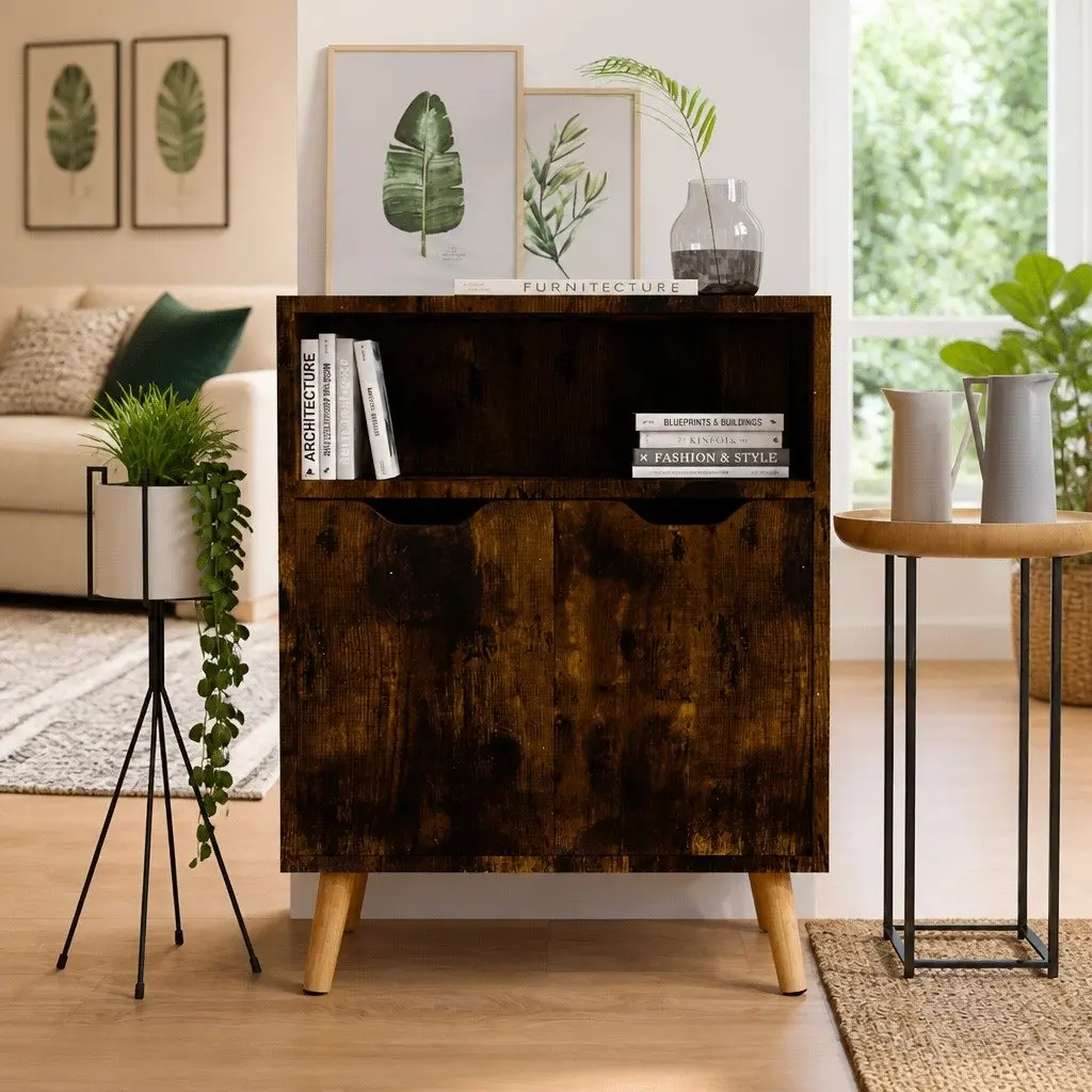 Sideboard Storage Cabinet Brown Engineered Wood Living Room 60W x 30D x 72H cm