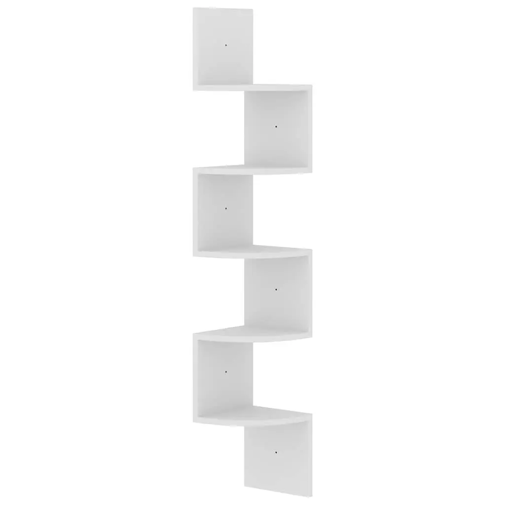 White Engineered Wood Wall Corner Shelf 19x19x123cm