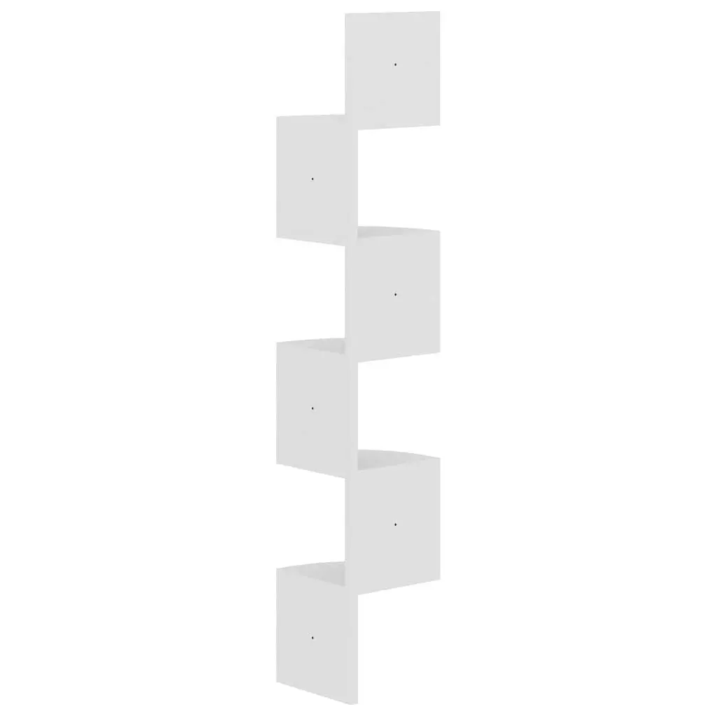 White Engineered Wood Wall Corner Shelf 19x19x123cm