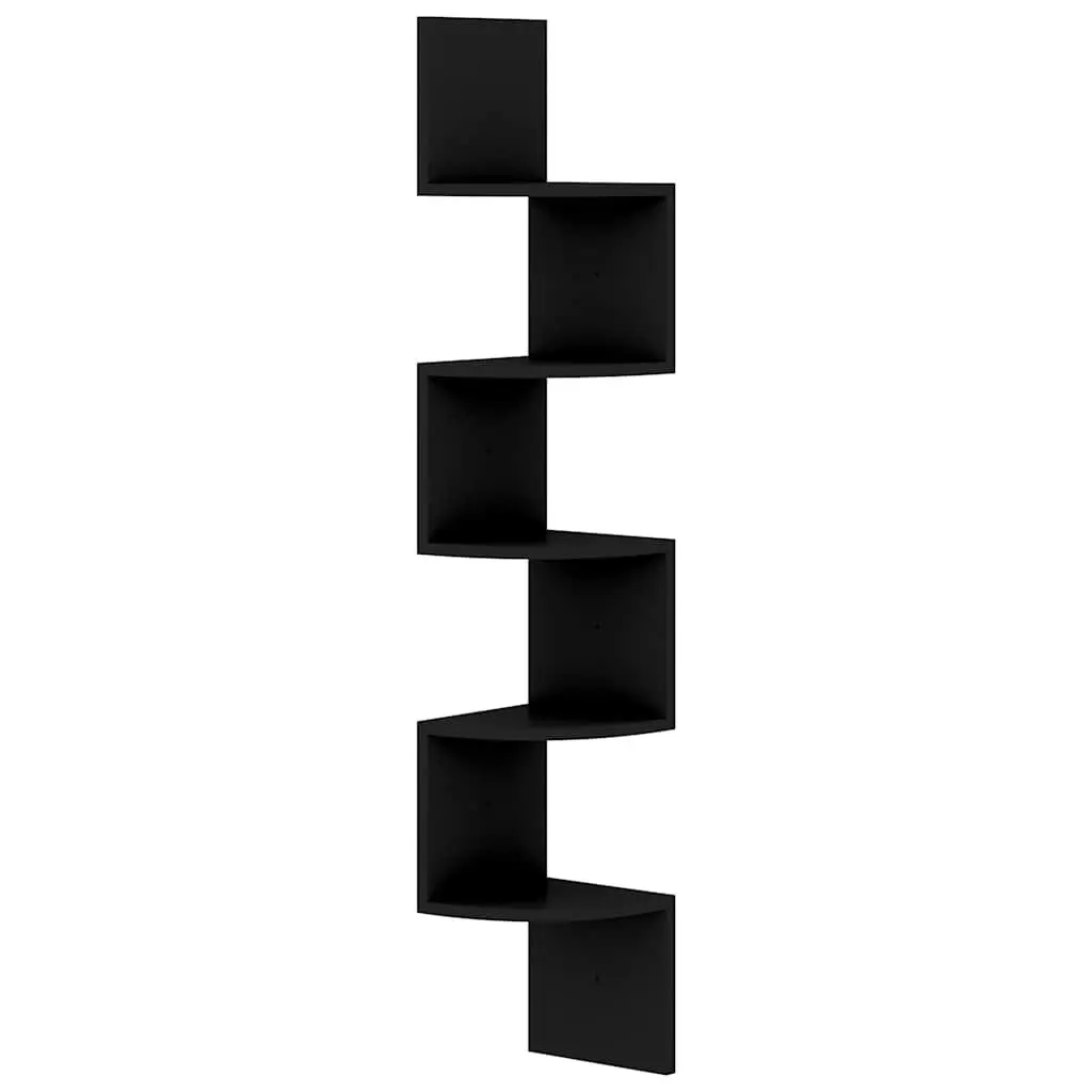 Wall Corner Shelf Black 19x19x123 cm Engineered Wood Rounded Levels Storage