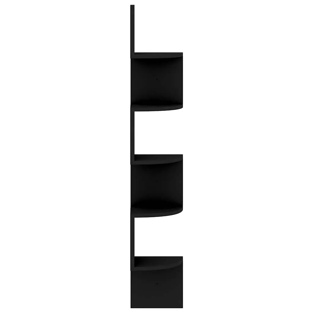 Wall Corner Shelf Black 19x19x123 cm Engineered Wood Rounded Levels Storage