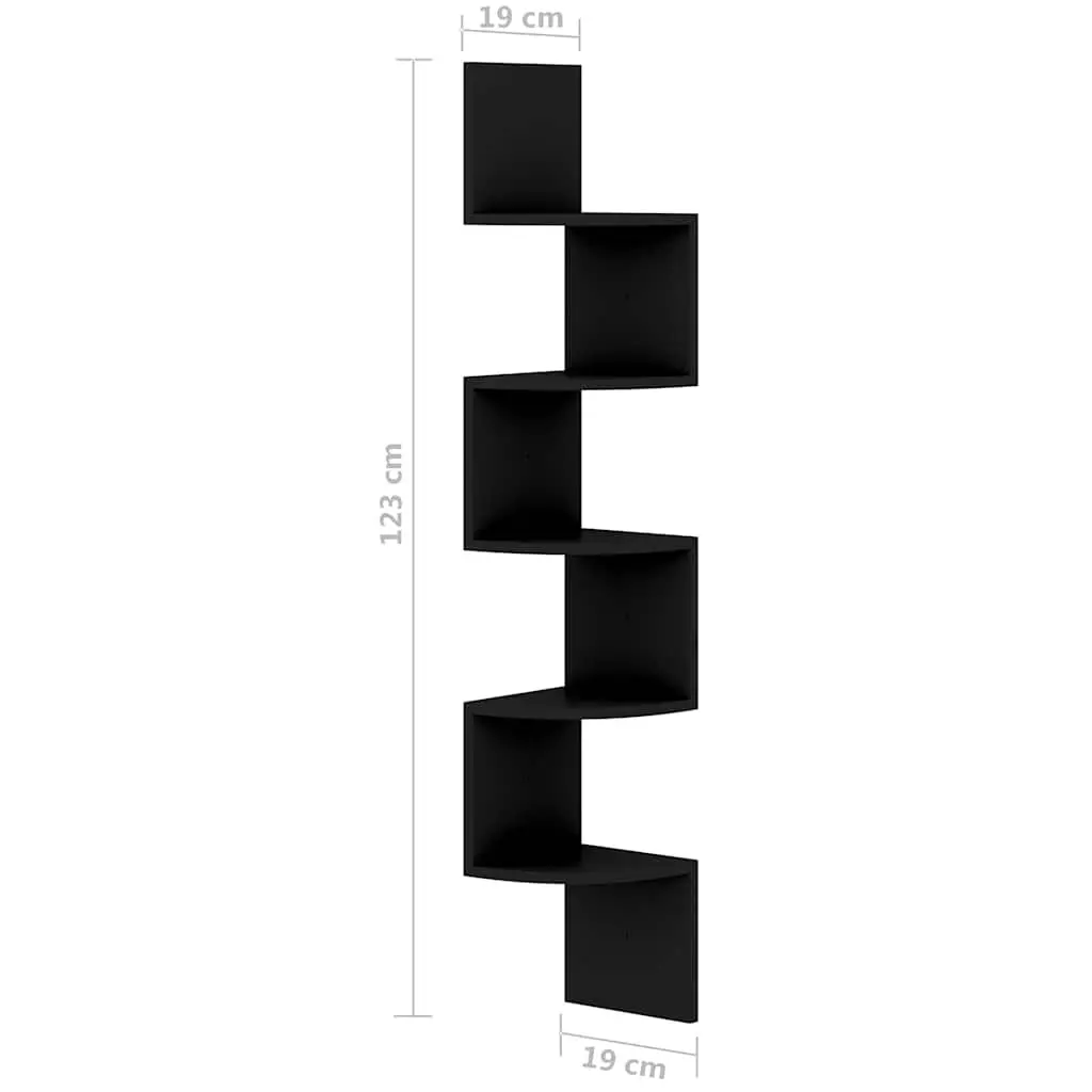 Wall Corner Shelf Black 19x19x123 cm Engineered Wood Rounded Levels Storage