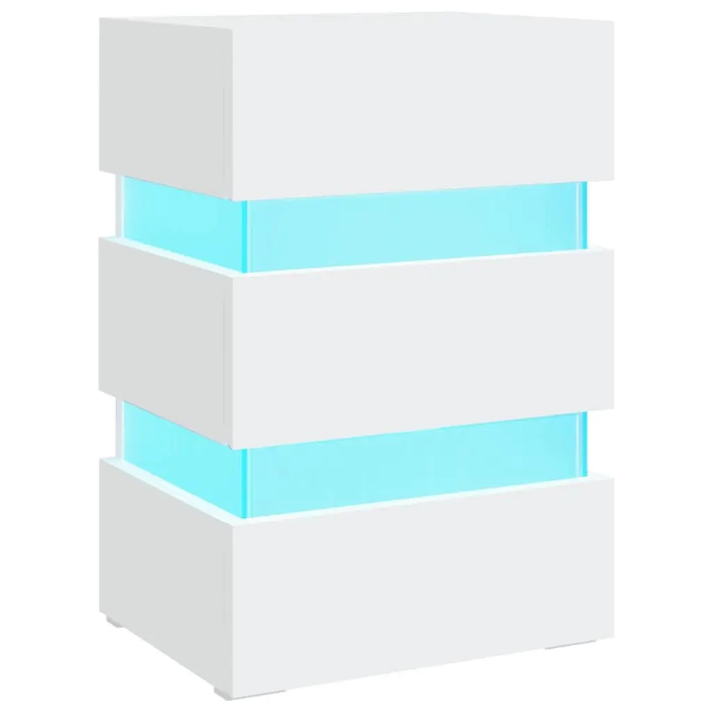 LED Bedside Cabinet White Engineered Wood Nightstand Storage Table with Light