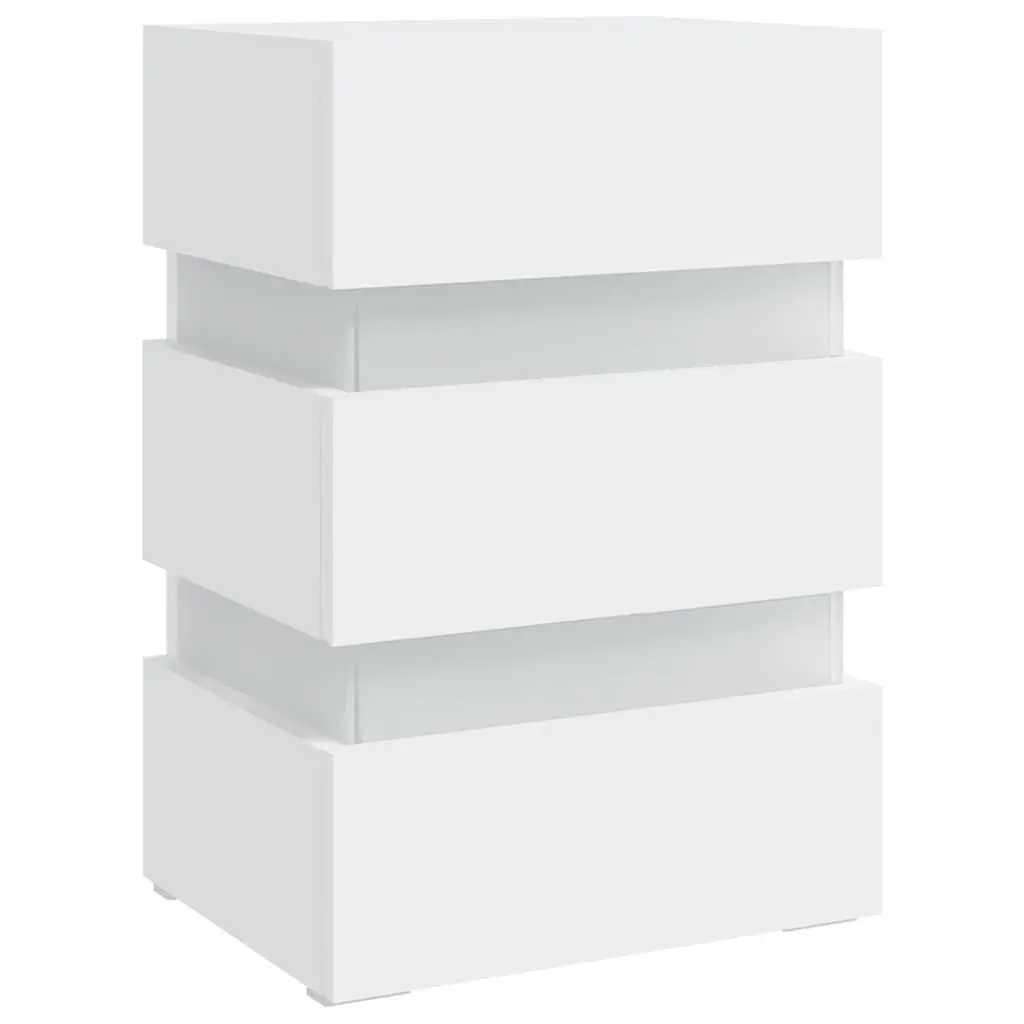LED Bedside Cabinet White Engineered Wood Nightstand Storage Table with Light