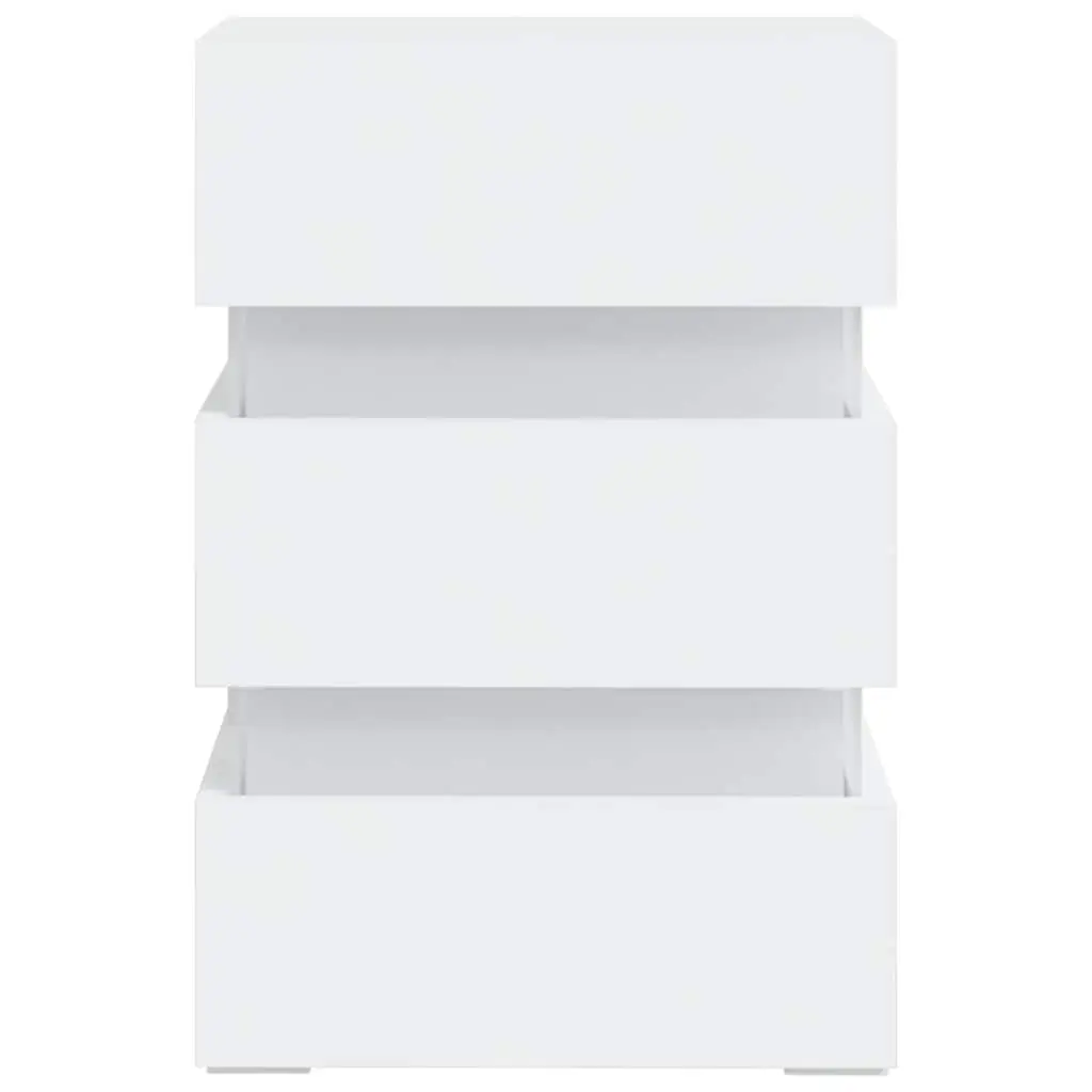 LED Bedside Cabinet White Engineered Wood Nightstand Storage Table with Light