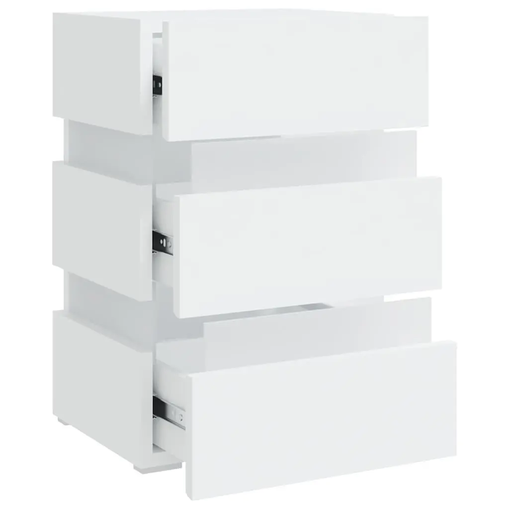 LED Bedside Cabinet White Engineered Wood Nightstand Storage Table with Light
