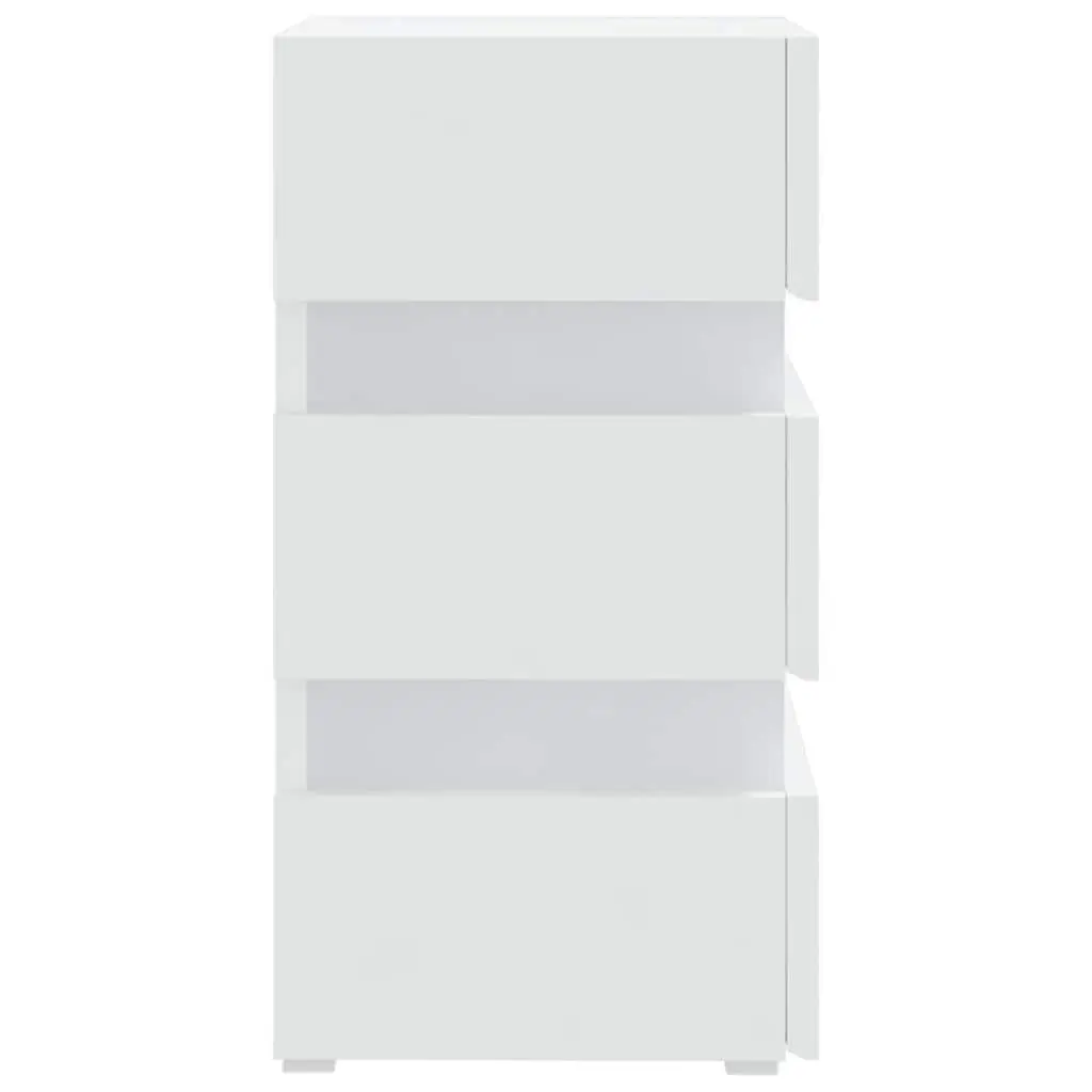 LED Bedside Cabinet White Engineered Wood Nightstand Storage Table with Light