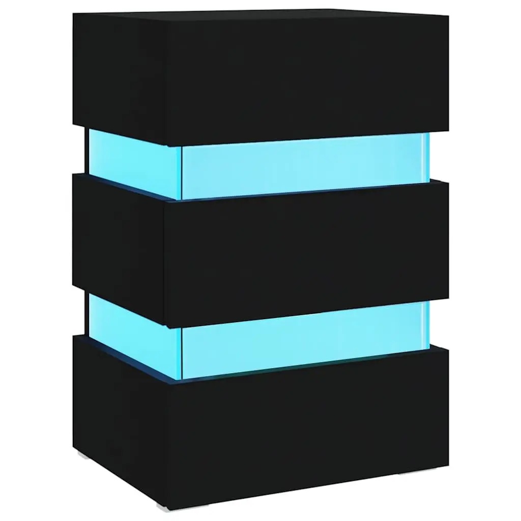 LED Nightstand Black Engineered Wood Storage 45x35x67cm with Integrated LED Light