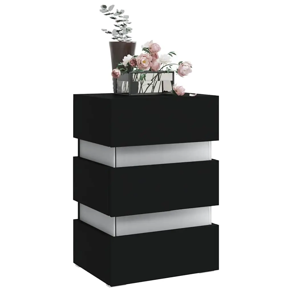 LED Nightstand Black Engineered Wood Storage 45x35x67cm with Integrated LED Light