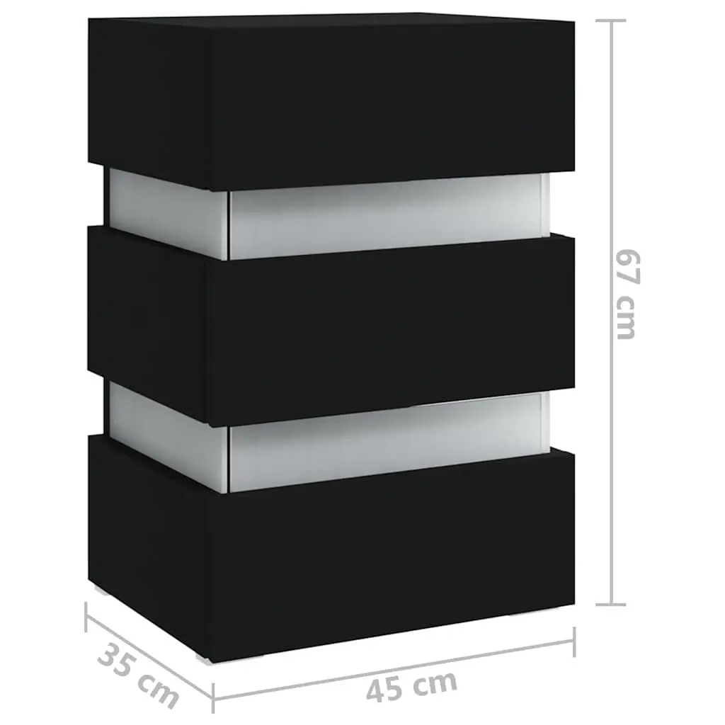 LED Nightstand Black Engineered Wood Storage 45x35x67cm with Integrated LED Light