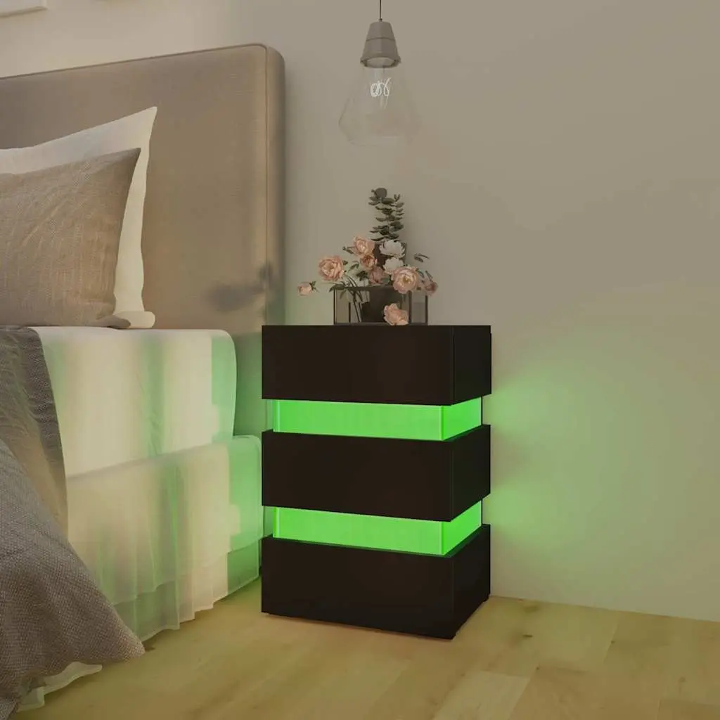 LED Nightstand Black Engineered Wood Storage 45x35x67cm with Integrated LED Light