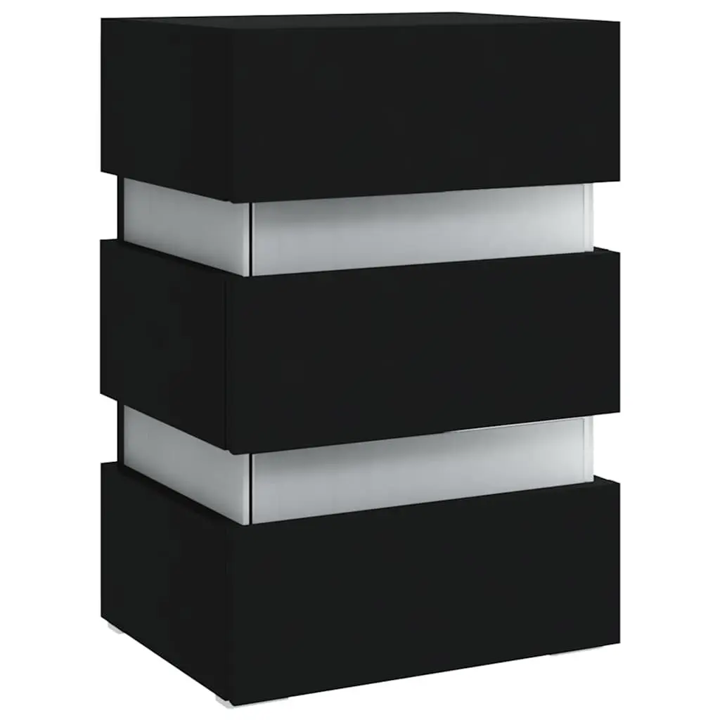 LED Nightstand Black Engineered Wood Storage 45x35x67cm with Integrated LED Light