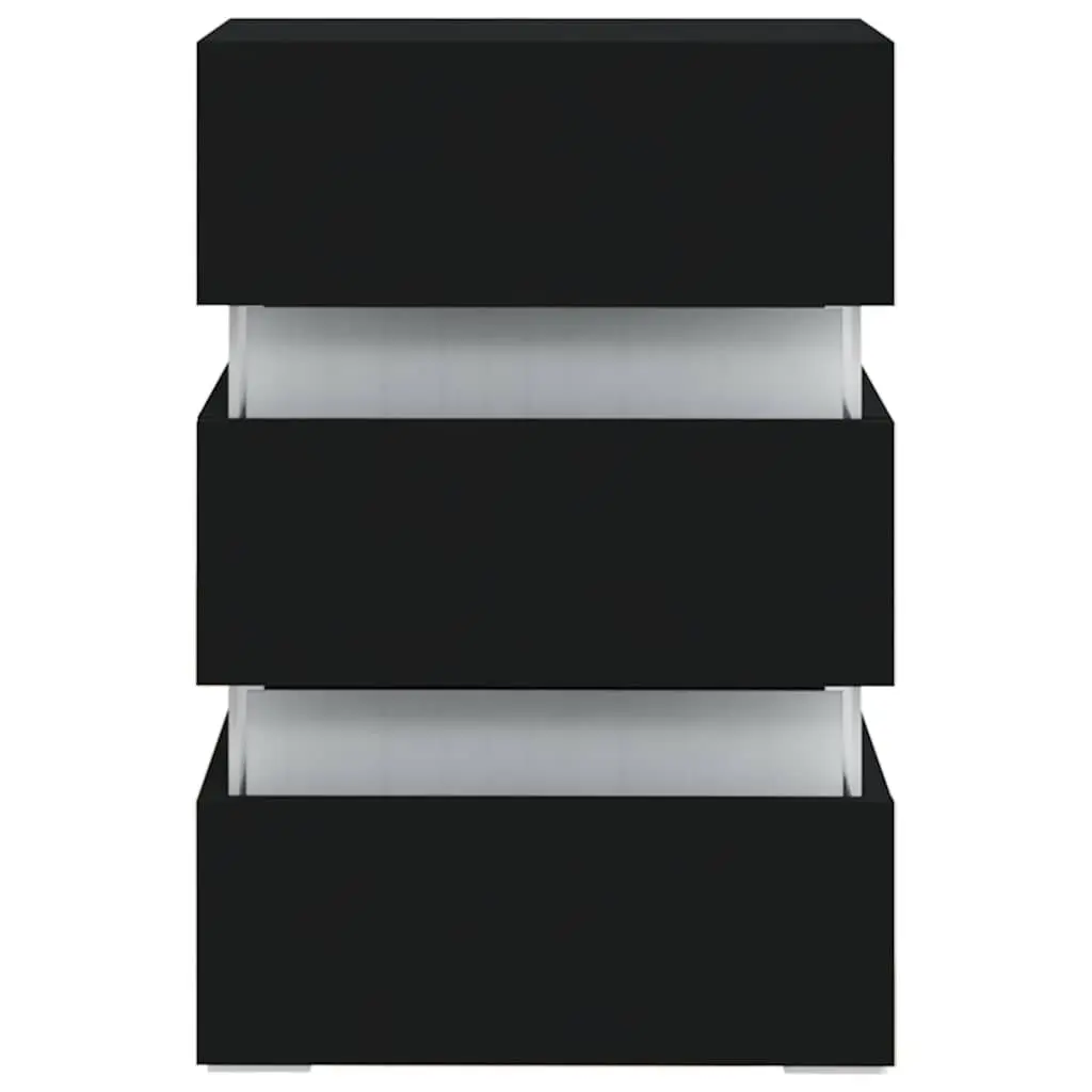 LED Nightstand Black Engineered Wood Storage 45x35x67cm with Integrated LED Light