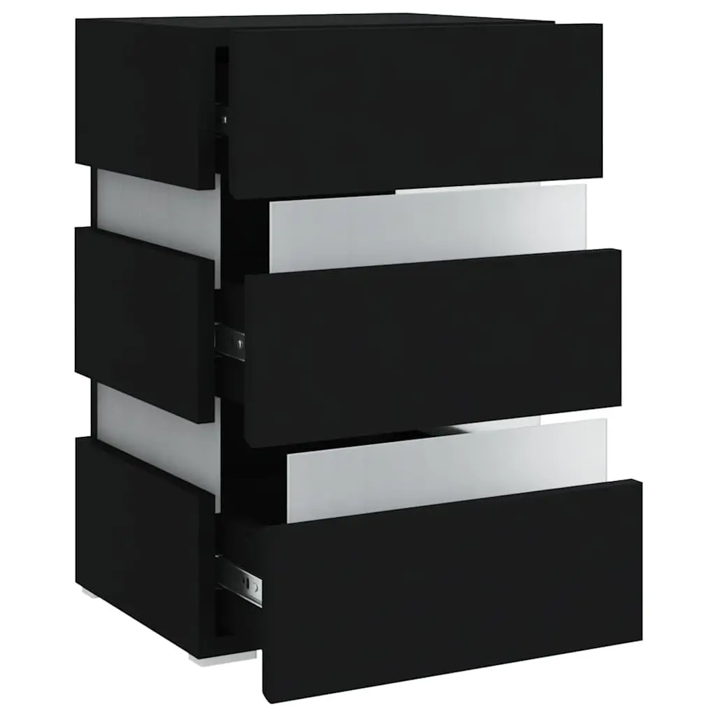 LED Nightstand Black Engineered Wood Storage 45x35x67cm with Integrated LED Light