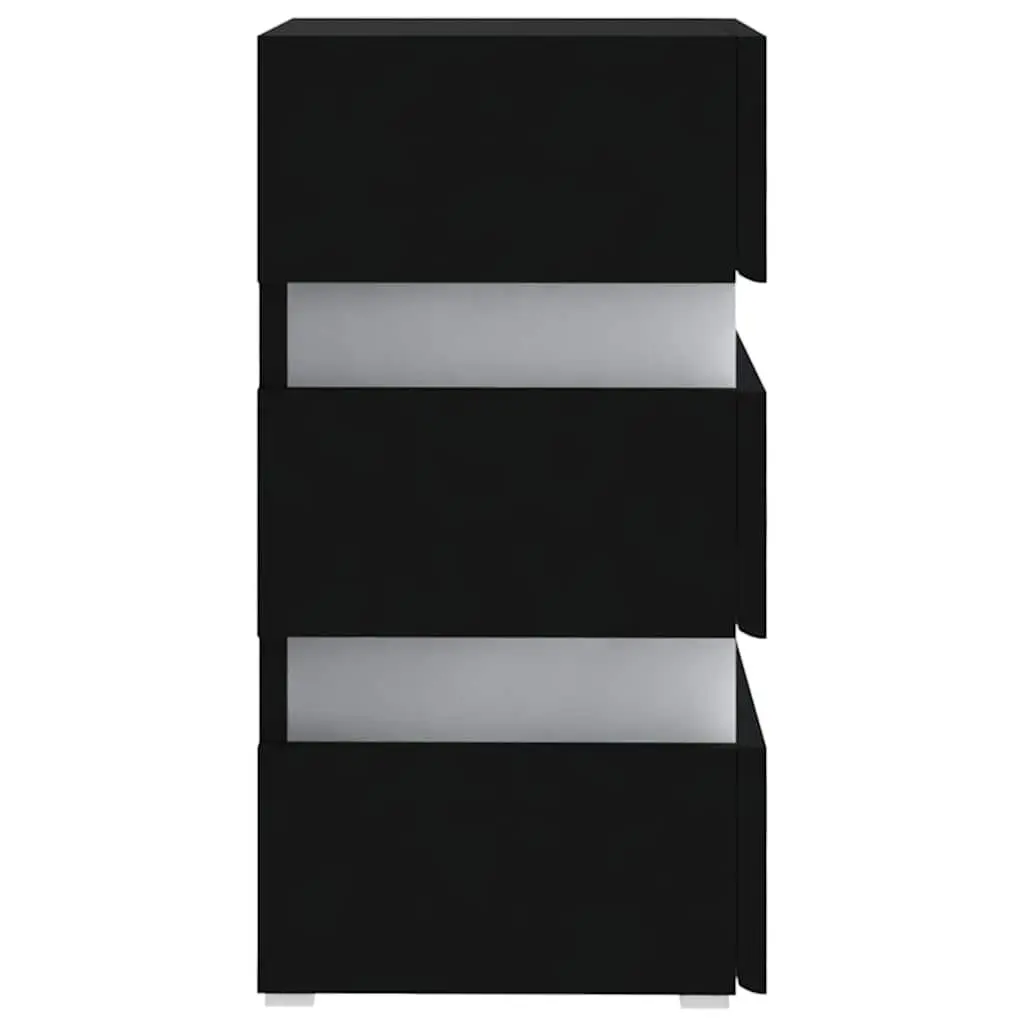 LED Nightstand Black Engineered Wood Storage 45x35x67cm with Integrated LED Light