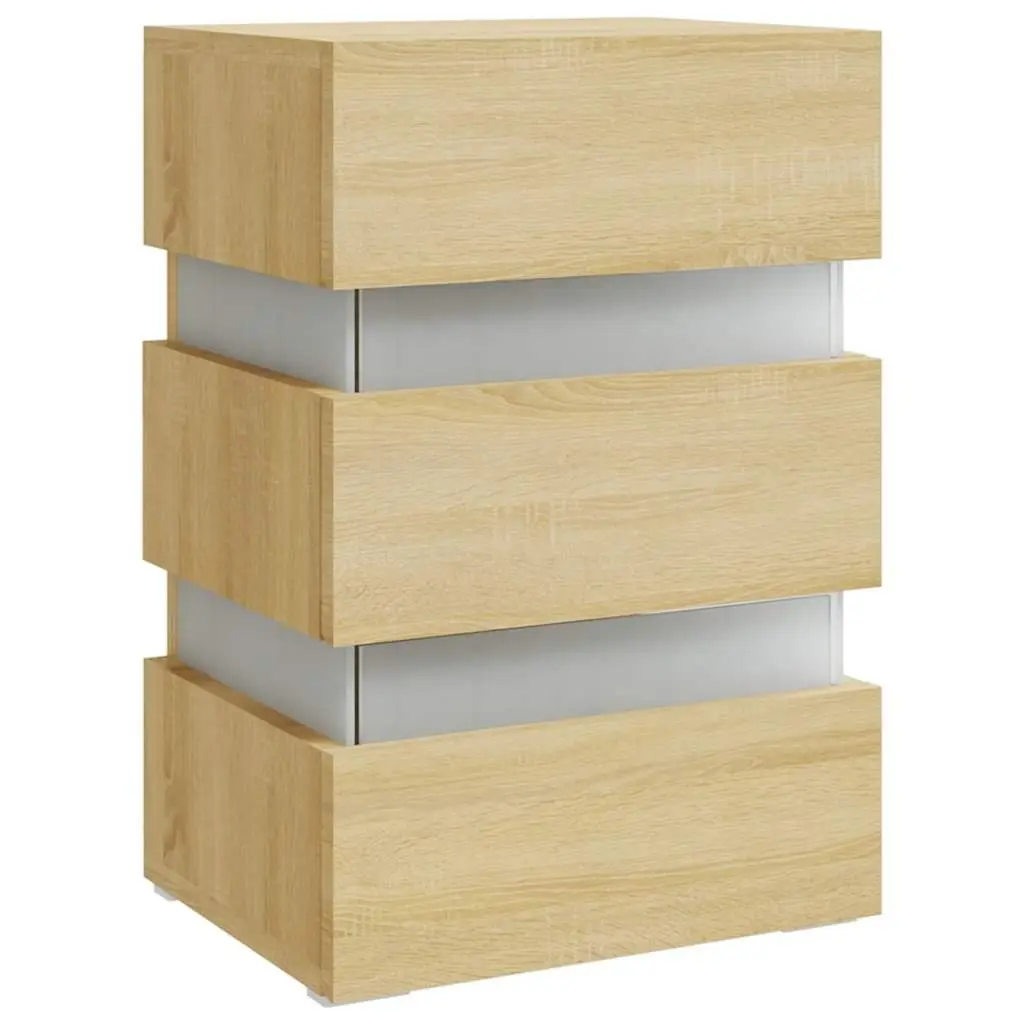 Bedside Table with LED Light Storage Cabinet Nightstand Engineered Wood Brown