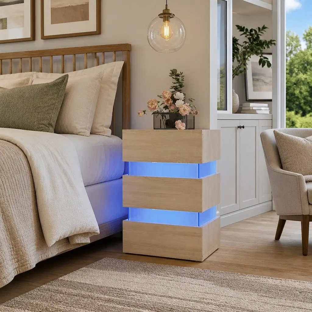 LED Light Storage Nightstand with Engineered Wood