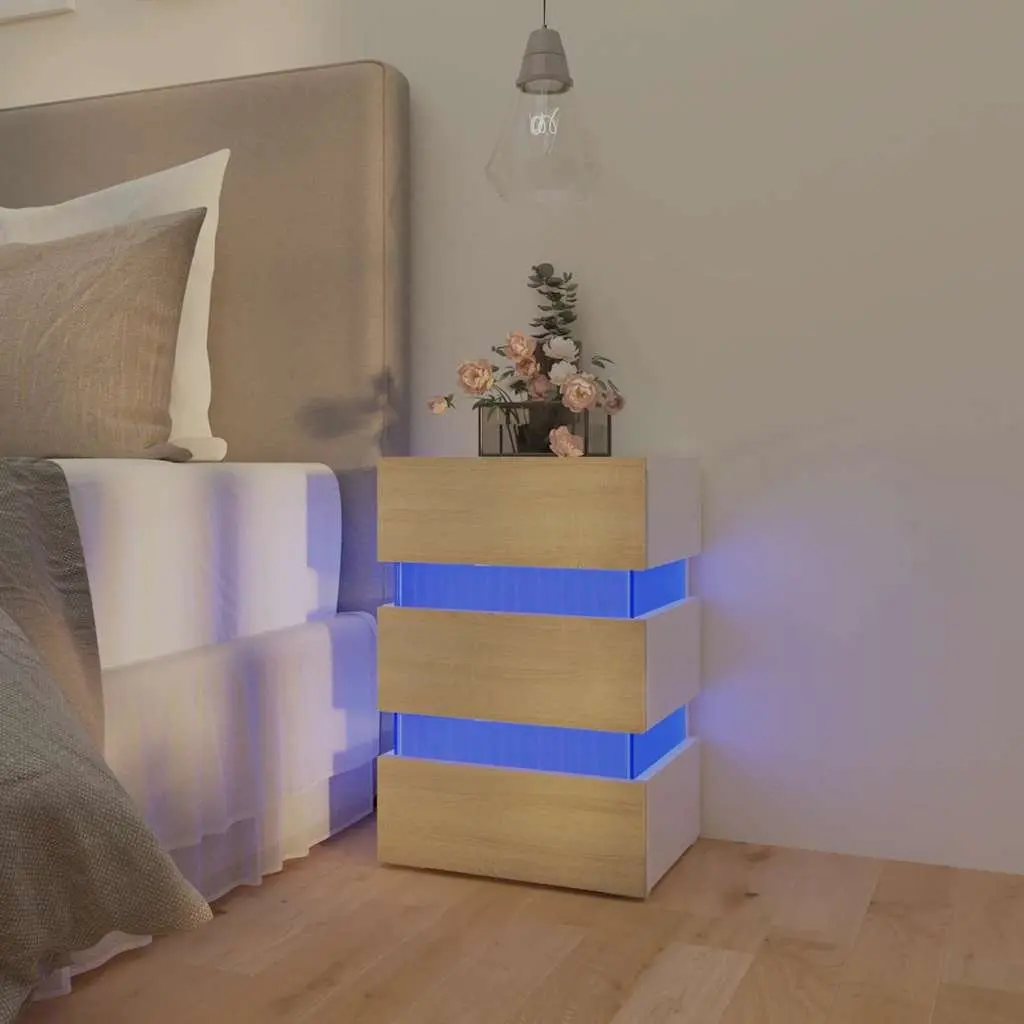 LED Light Storage Nightstand with Engineered Wood