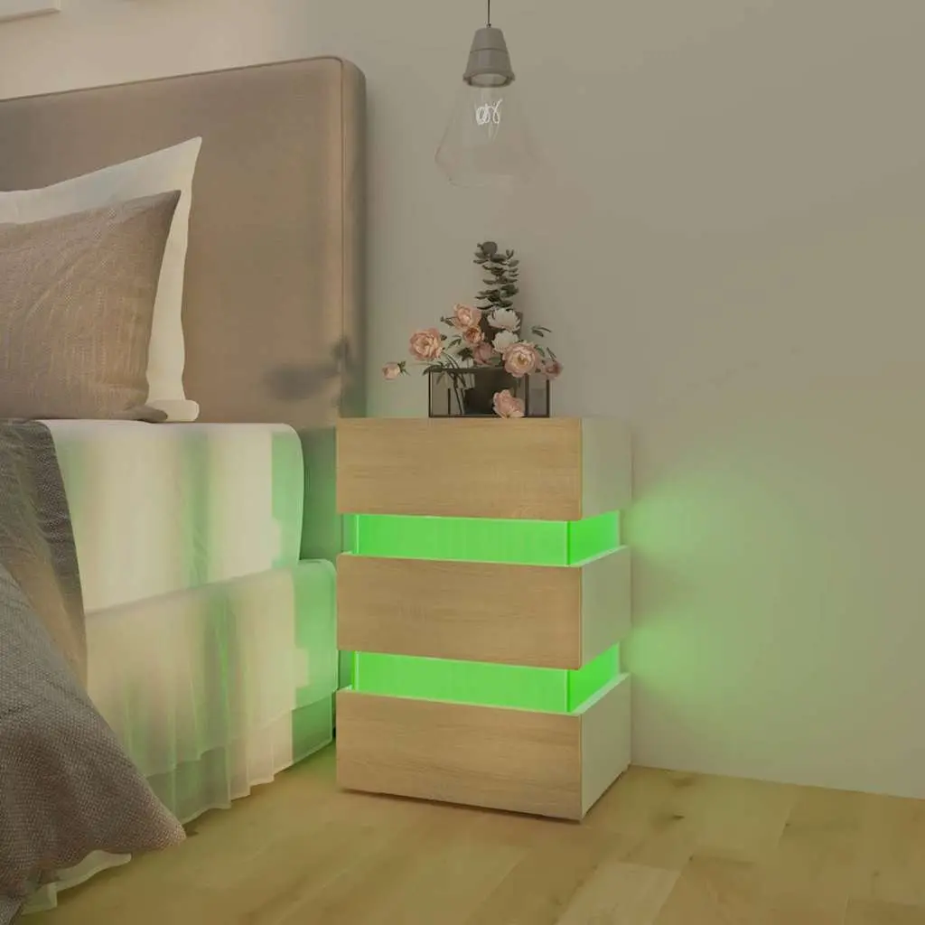 LED Light Storage Nightstand with Engineered Wood