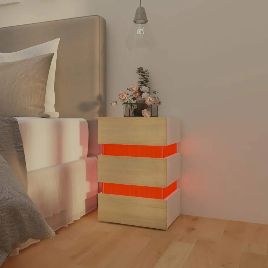 LED Light Storage Nightstand with Engineered Wood