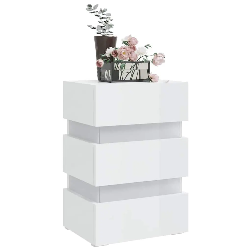High Gloss White LED Bedside Cabinet