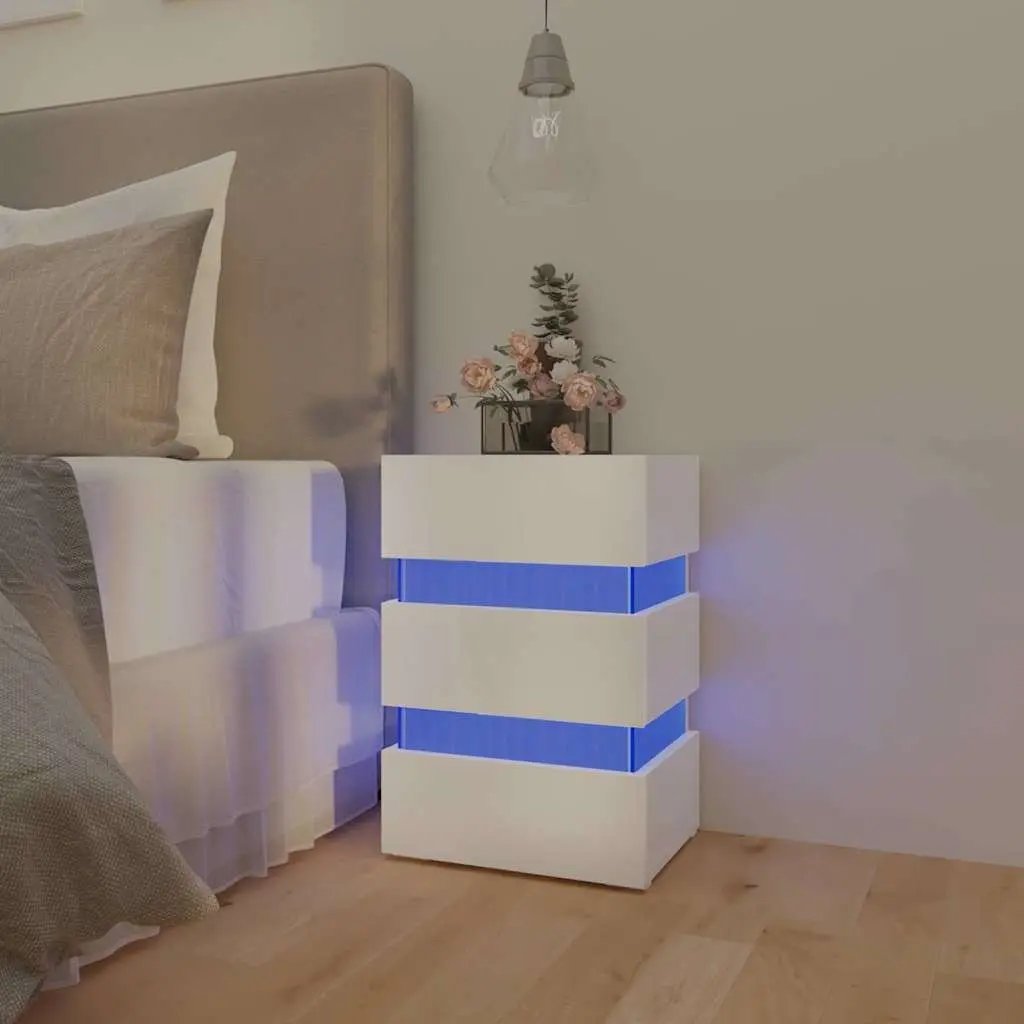 High Gloss White LED Bedside Cabinet