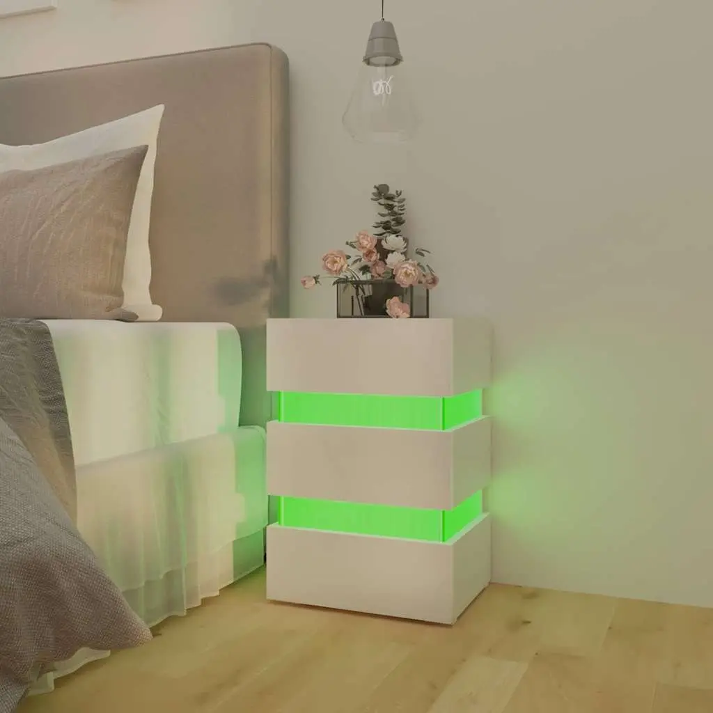 High Gloss White LED Bedside Cabinet