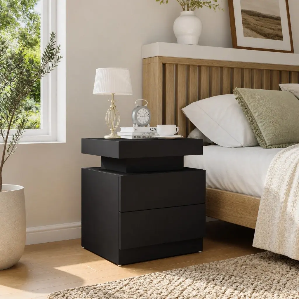 Black Engineered Wood Nightstand