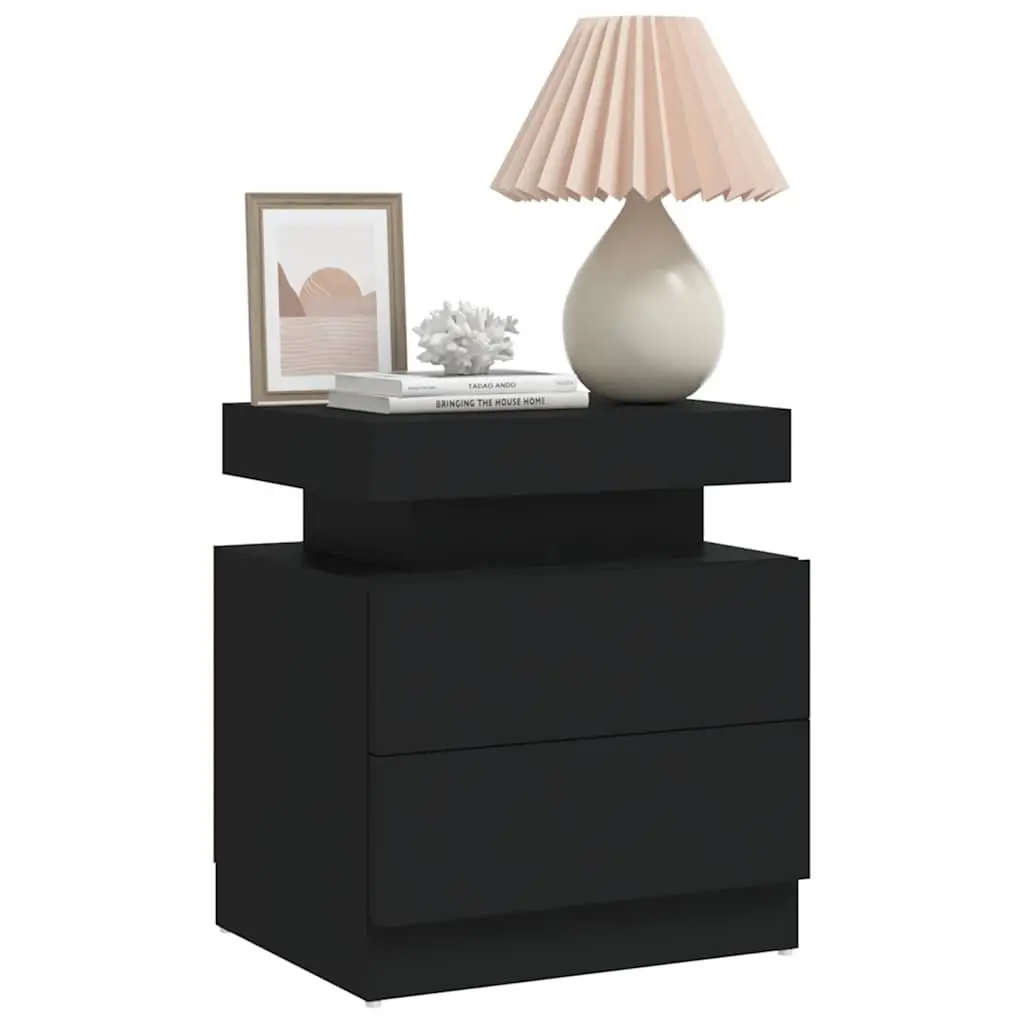 Black Engineered Wood Nightstand